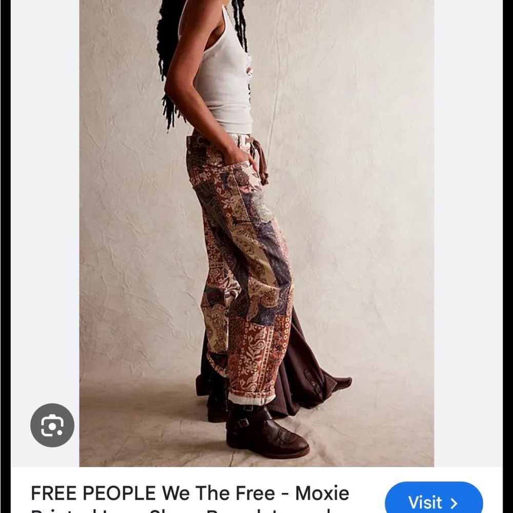 Free People We The Free Moxie Patchwork Printed Low Slung Barrel Jeans